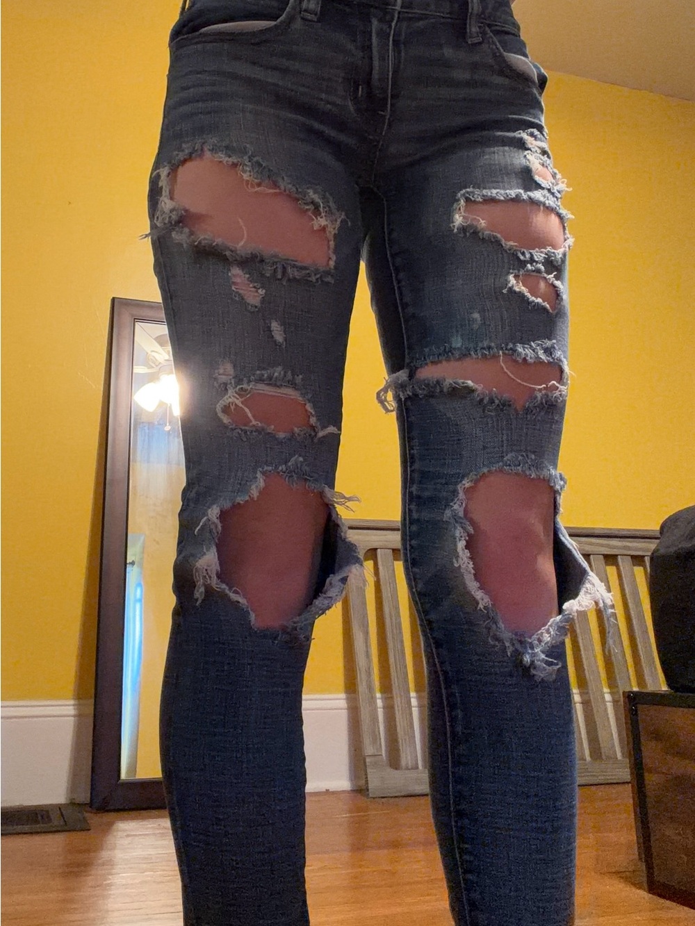 American Eagle Outfitters Ripped Skinny Jeans - Dark Wash Blue